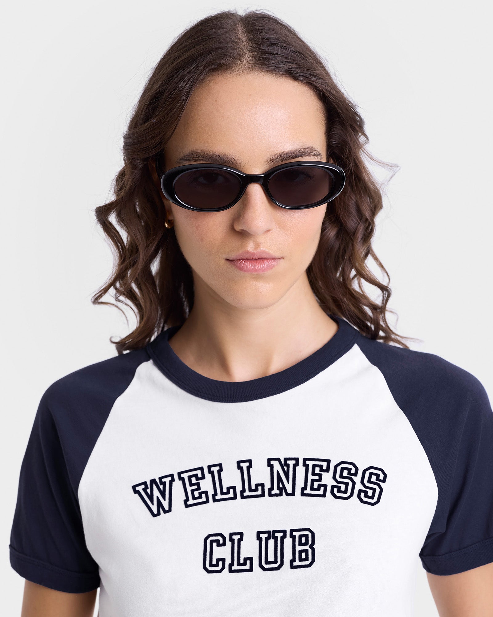 Wellness Club Flocked Baby Tee - White/Navy
