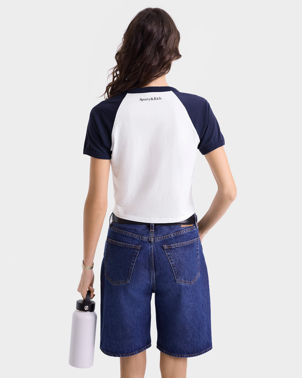 Wellness Club Flocked Baby Tee - White/Navy