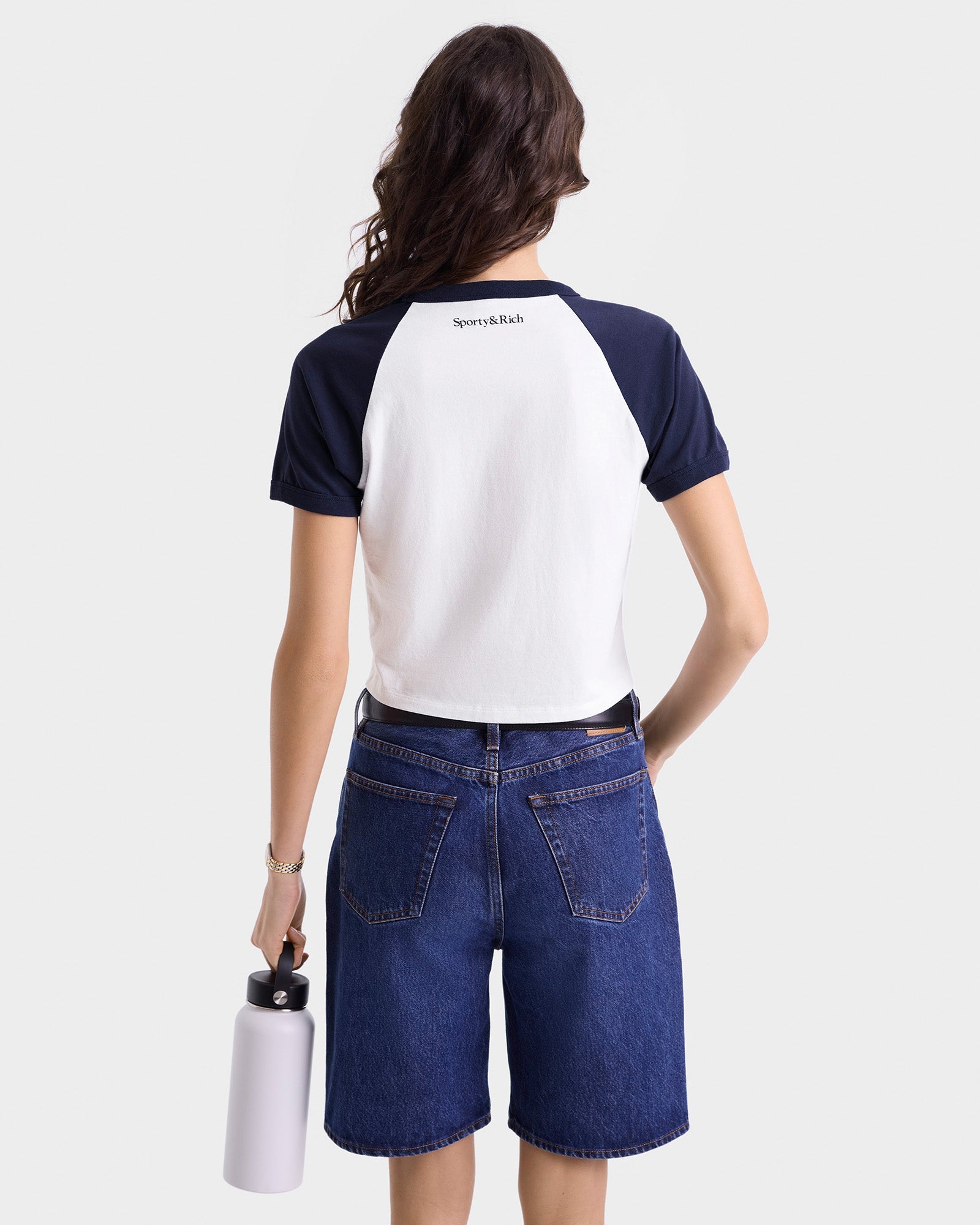 Wellness Club Flocked Baby Tee - White/Navy