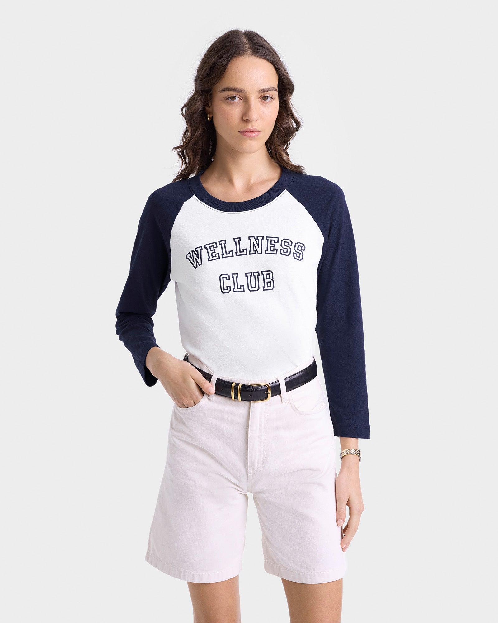 Wellness Club Baseball Tee - White/Navy