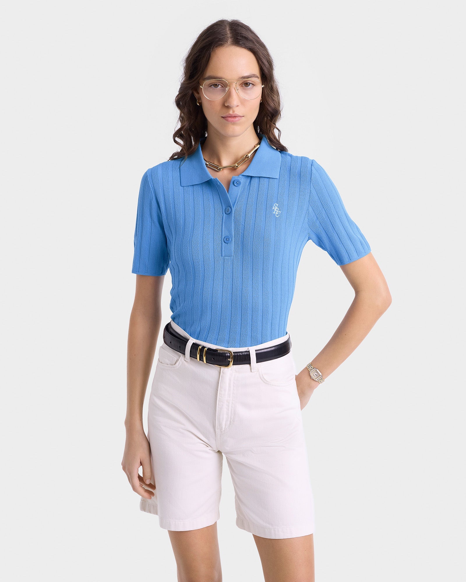 SRC Ribbed Polo - Juniper/White