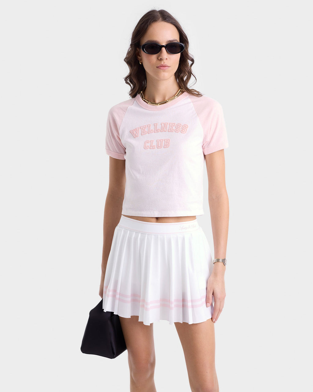 Wellness Club Flocked Baby Tee - White/Pink Dolphin