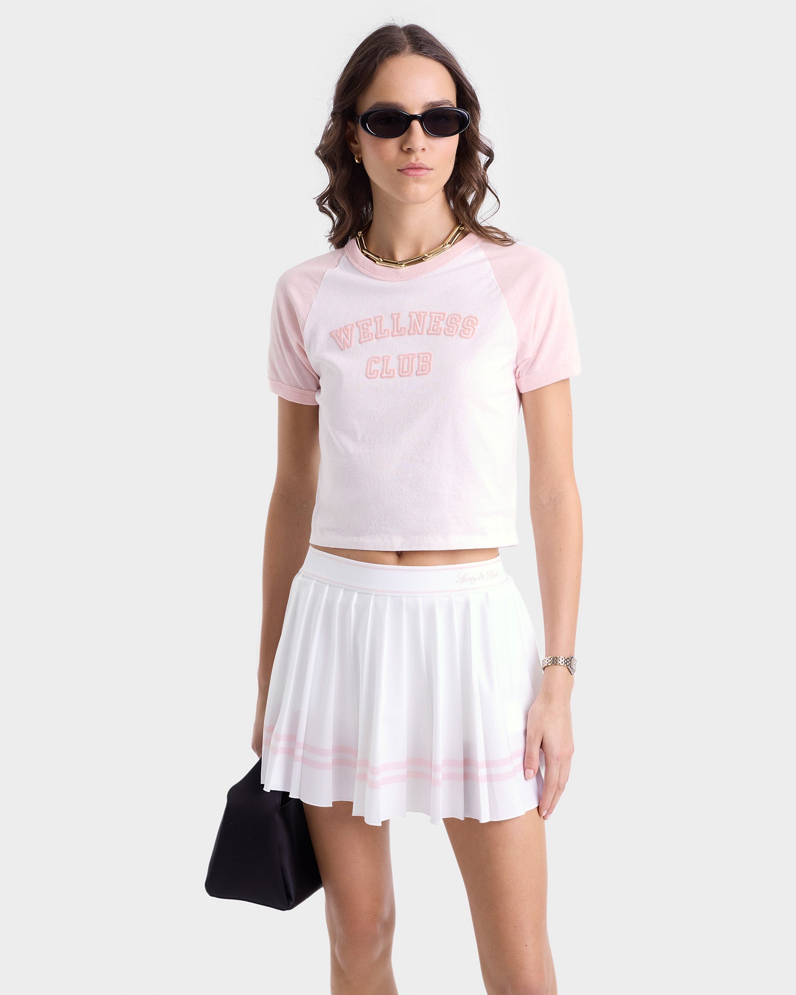 Wellness Club Flocked Baby Tee - White/Pink Dolphin