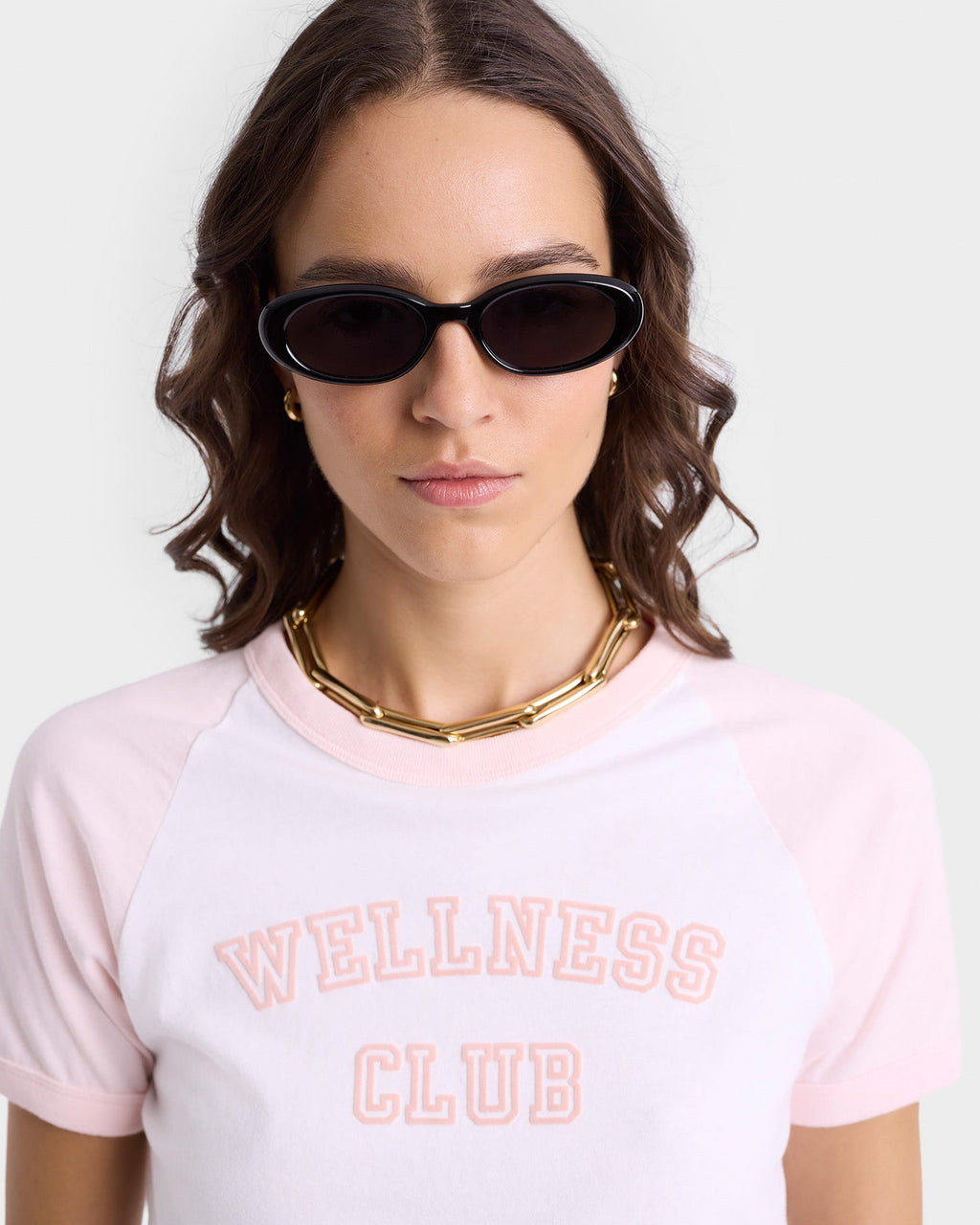 Wellness Club Flocked Baby Tee - White/Pink Dolphin