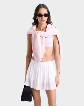 Vendome Script Pleated Skirt - White/Pink Dolphin