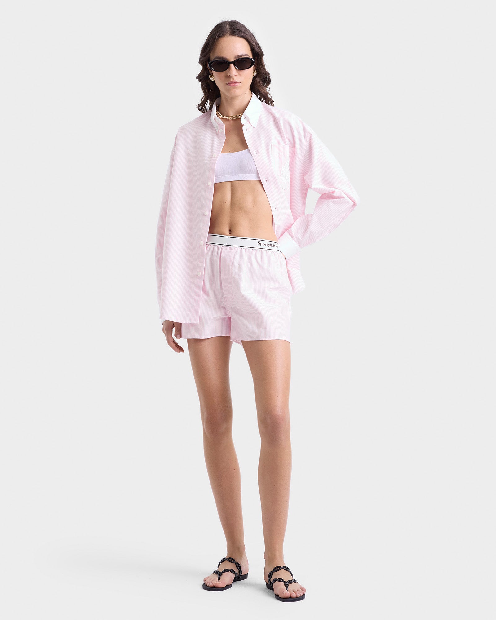 Serif Logo Oxford Boxer - Pink/White Thin Stripe