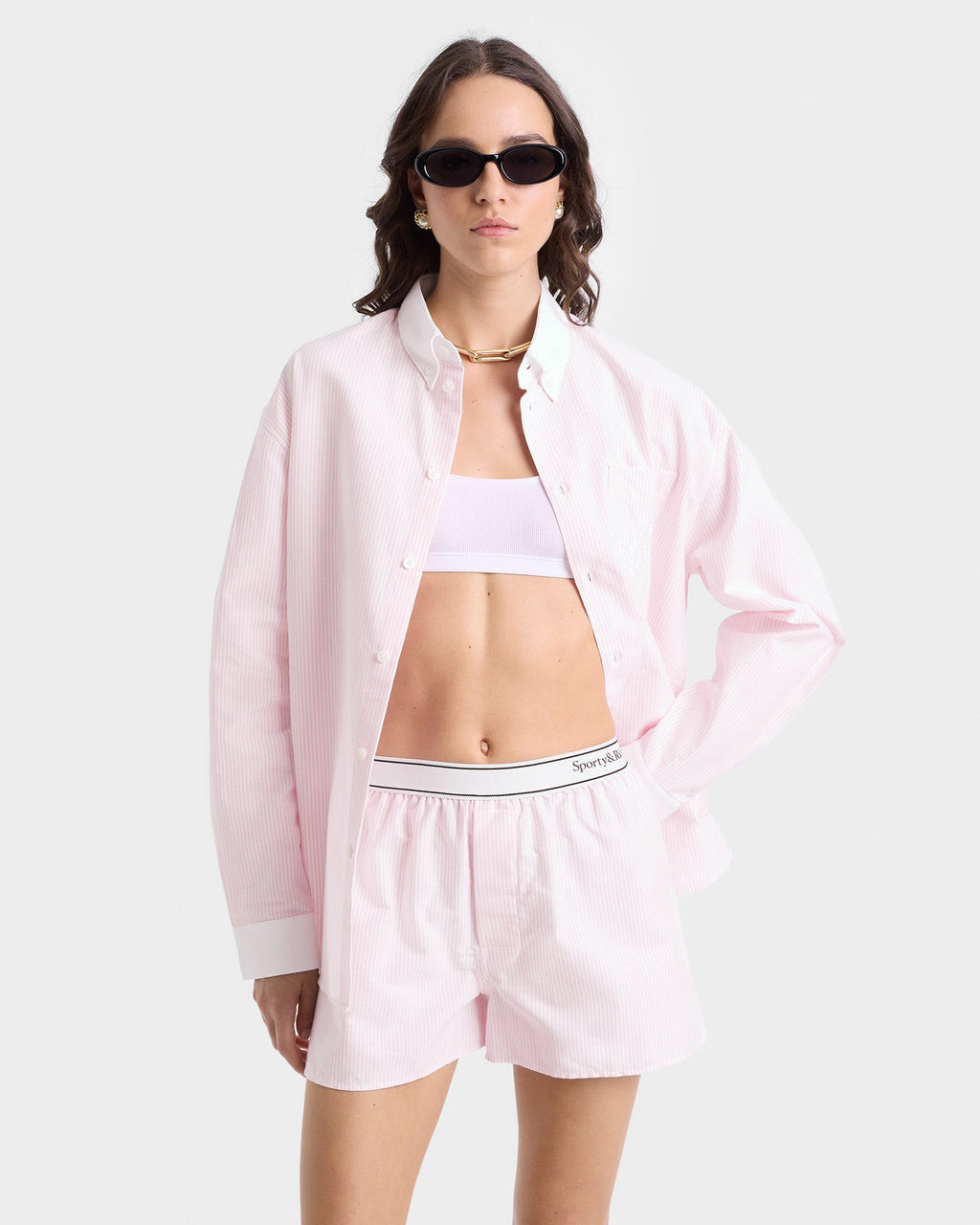 Serif Logo Oxford Boxer - Pink/White Thin Stripe