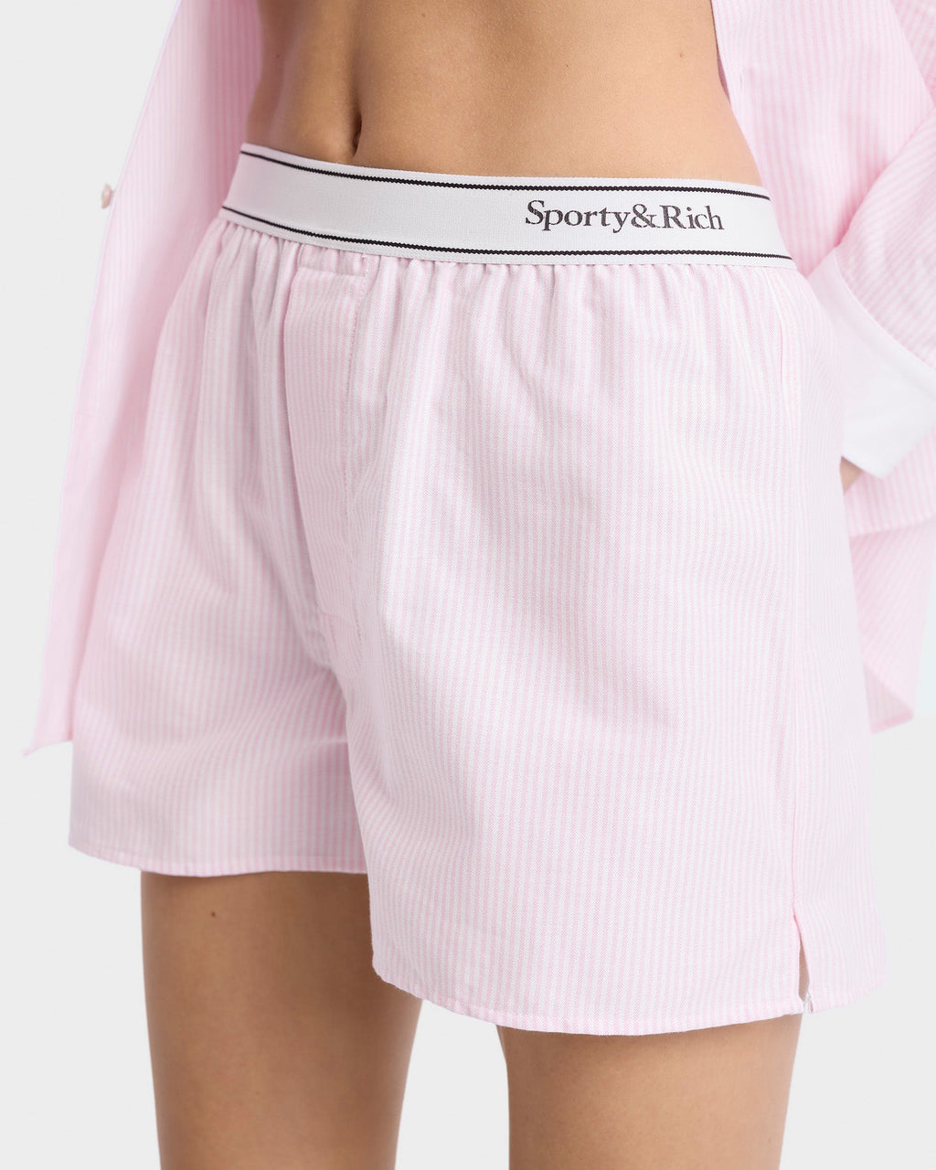 Serif Logo Oxford Boxer - Pink/White Thin Stripe