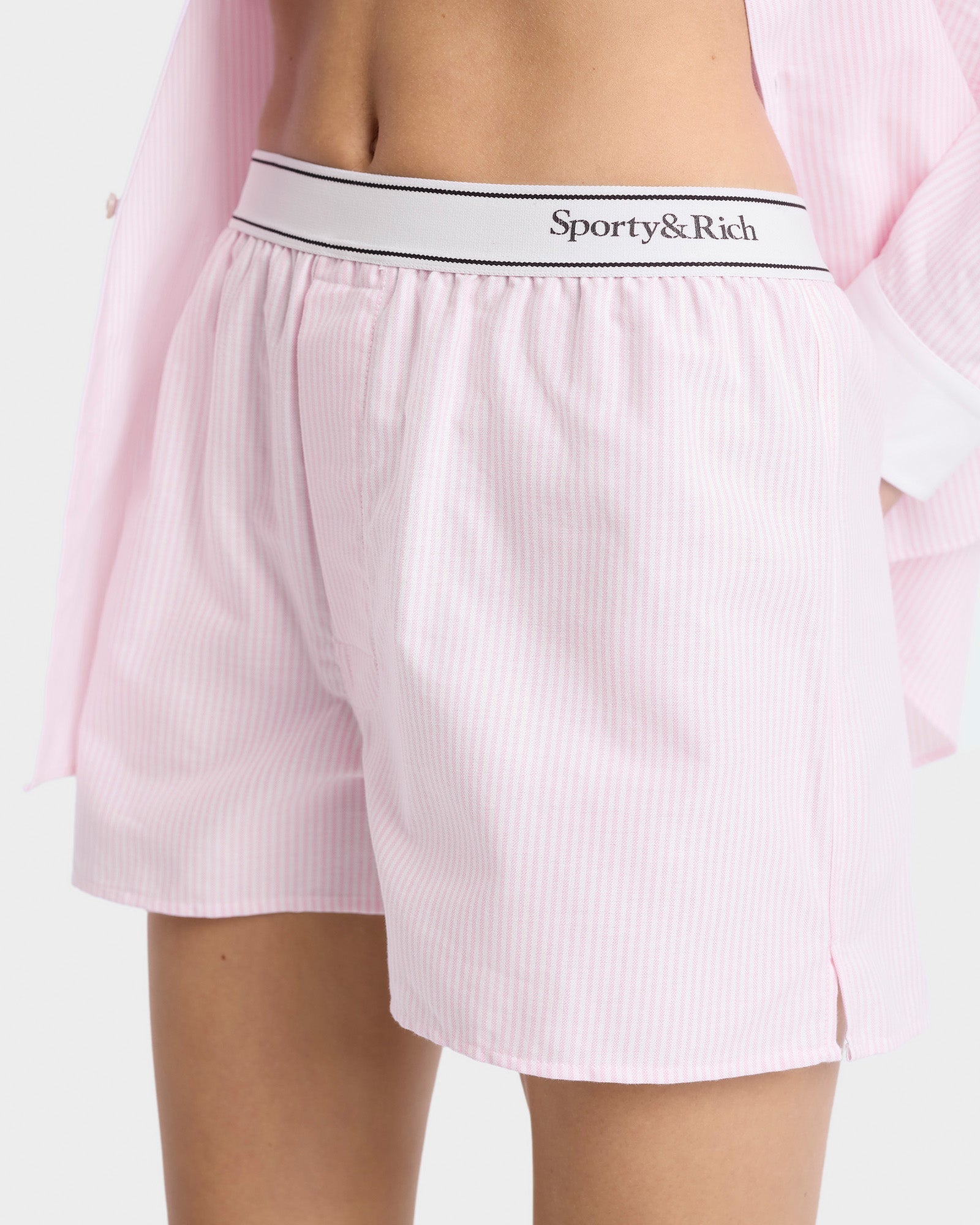 Serif Logo Oxford Boxer - Pink/White Thin Stripe