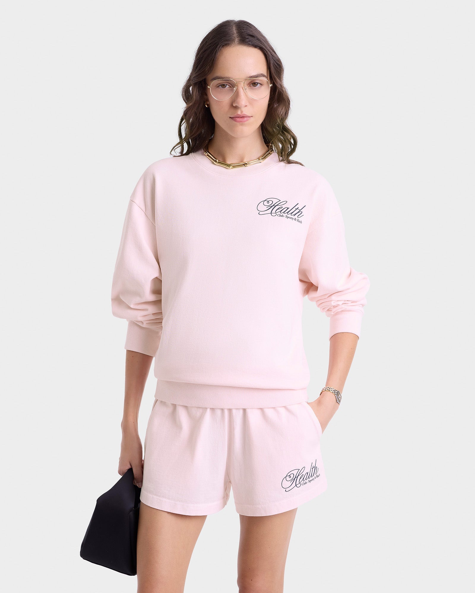 Health Script Crewneck - Pink Dolphin/Navy