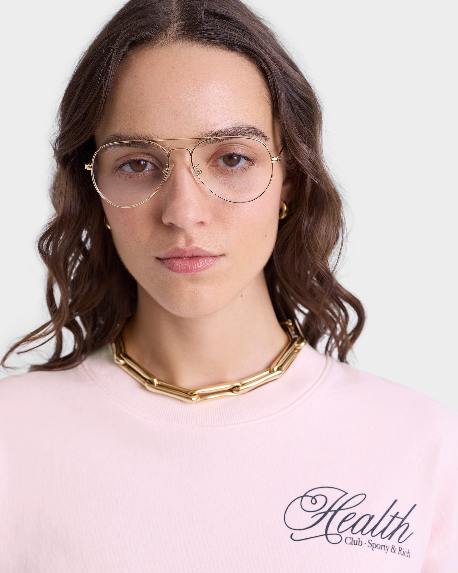 Health Script Crewneck - Pink Dolphin/Navy