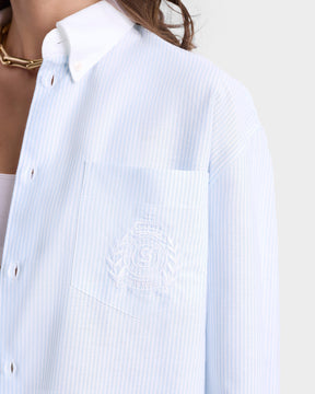H&W Crest Oversized Oxford Shirt - Blue/White Thin Stripe