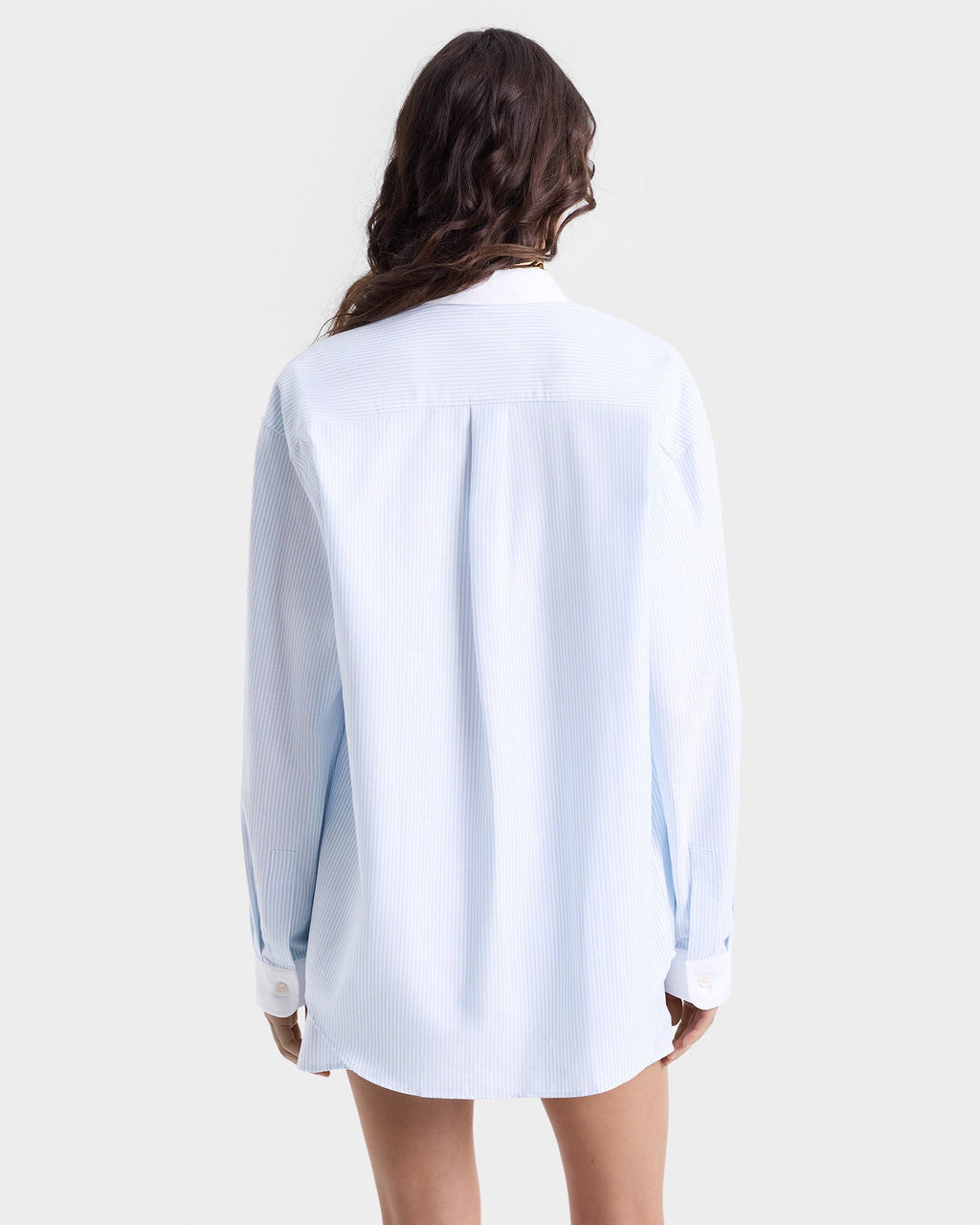 H&W Crest Oversized Oxford Shirt - Blue/White Thin Stripe