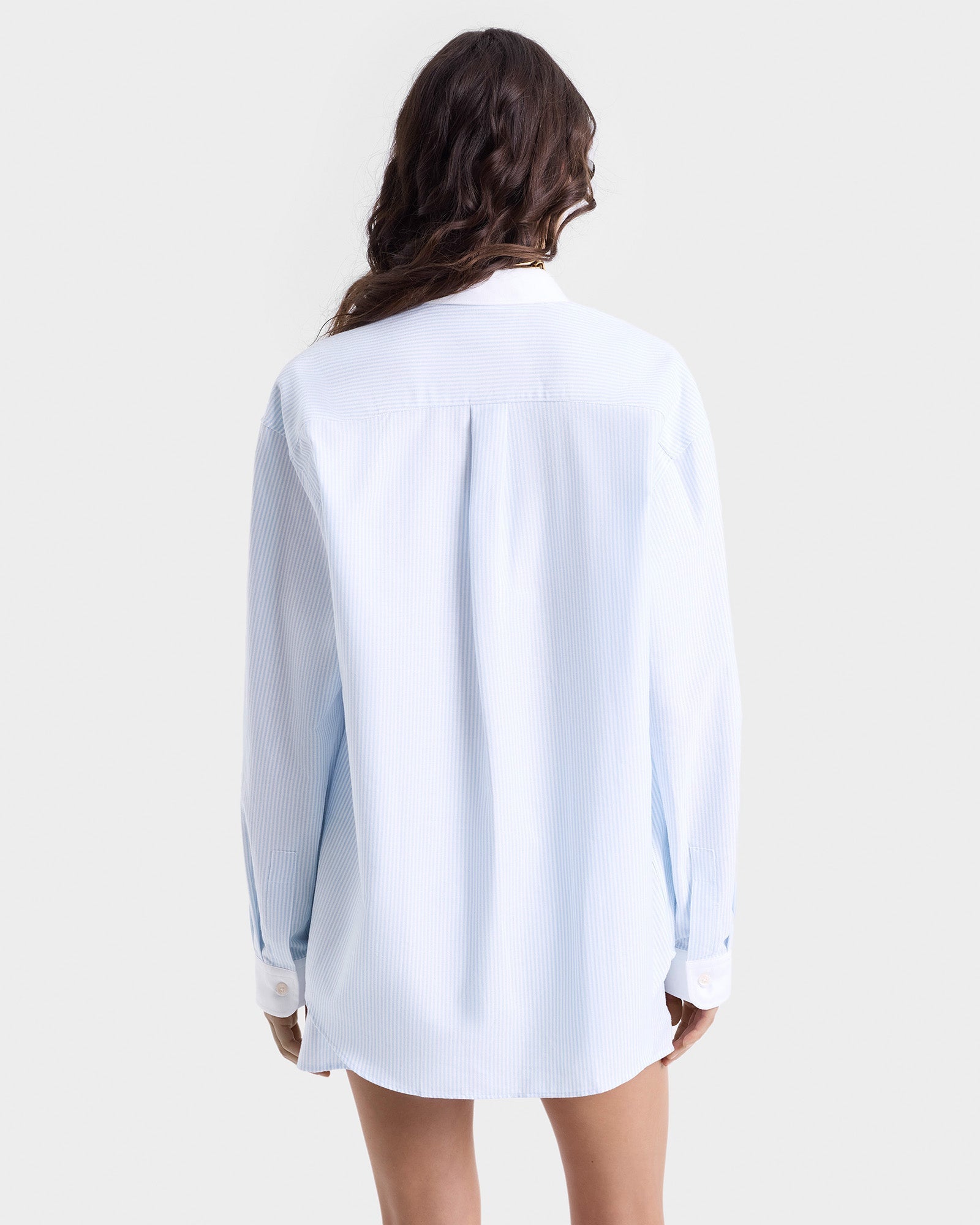 H&W Crest Oversized Oxford Shirt - Blue/White Thin Stripe