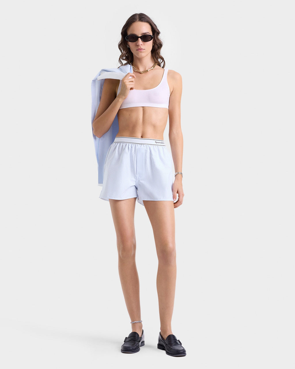 Serif Logo Oxford Boxer - Blue/White Thin Stripe