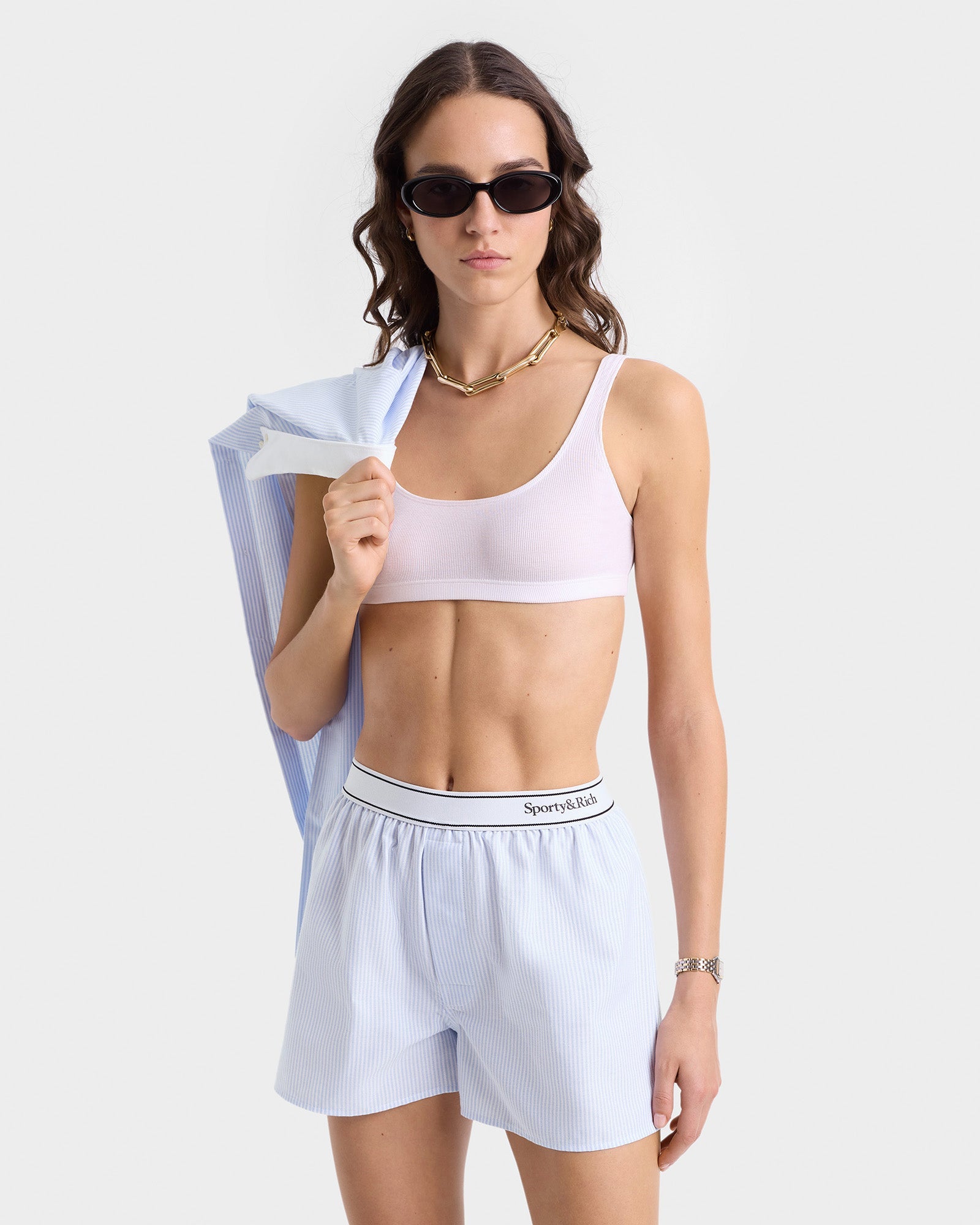 Serif Logo Oxford Boxer - Blue/White Thin Stripe