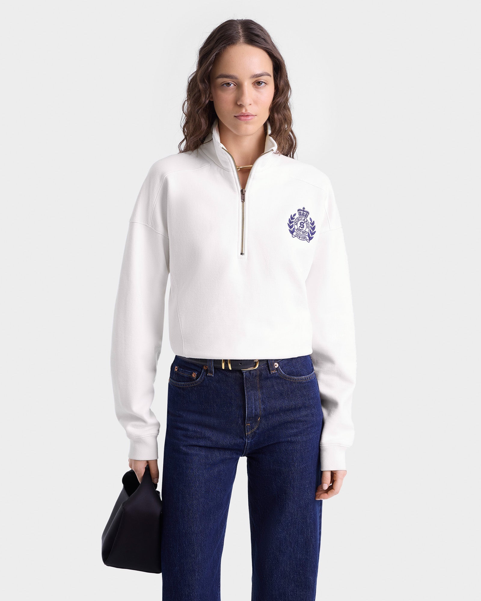 H&W Crest Embroidered Quarter Zip - White/Navy