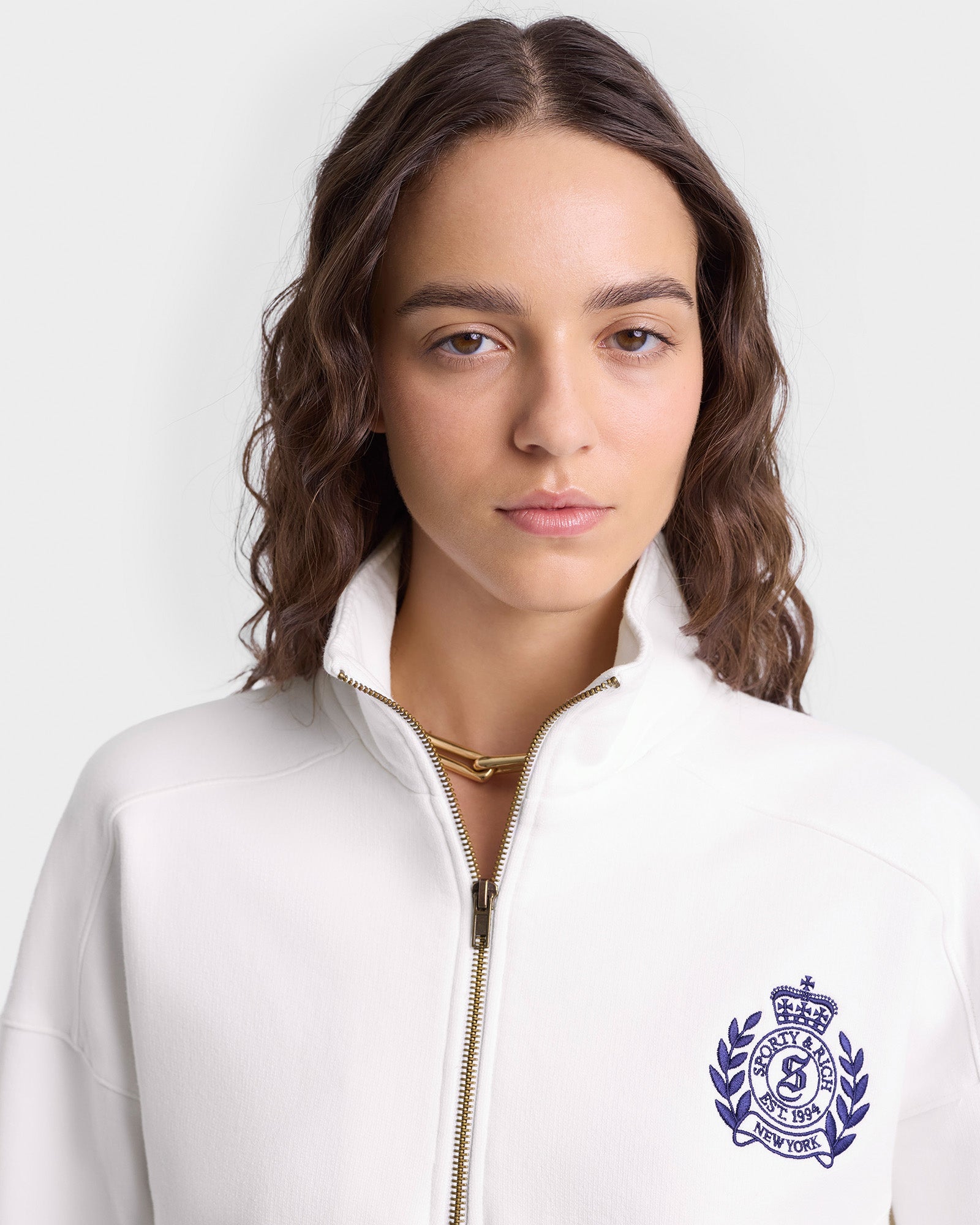 H&W Crest Embroidered Quarter Zip - White/Navy