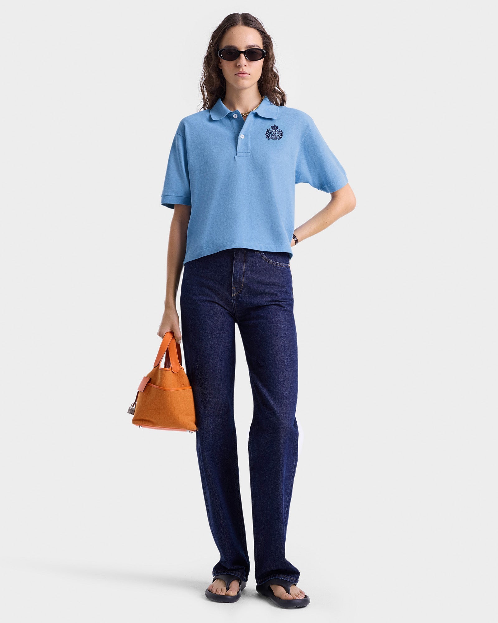 H&W Crest Pique Polo - Juniper/Navy