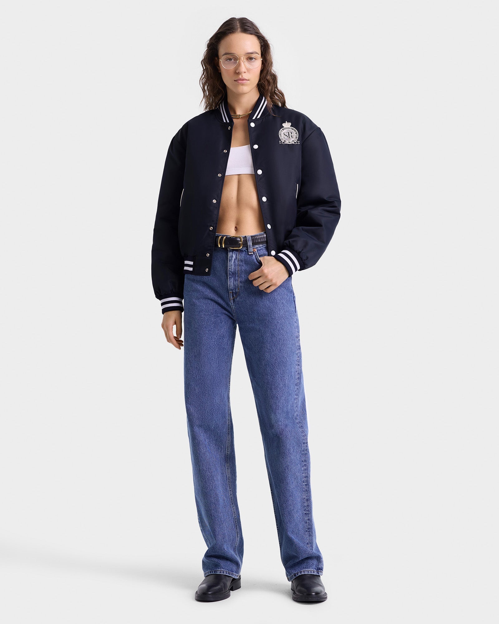 Royal Club Nylon Varsity Jacket - Navy/White