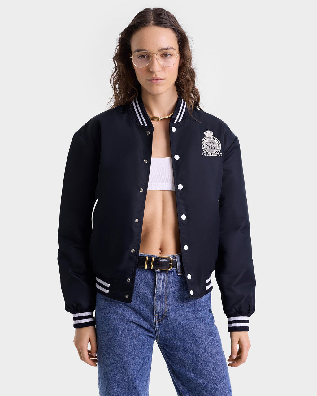 Royal Club Nylon Varsity Jacket - Navy/White