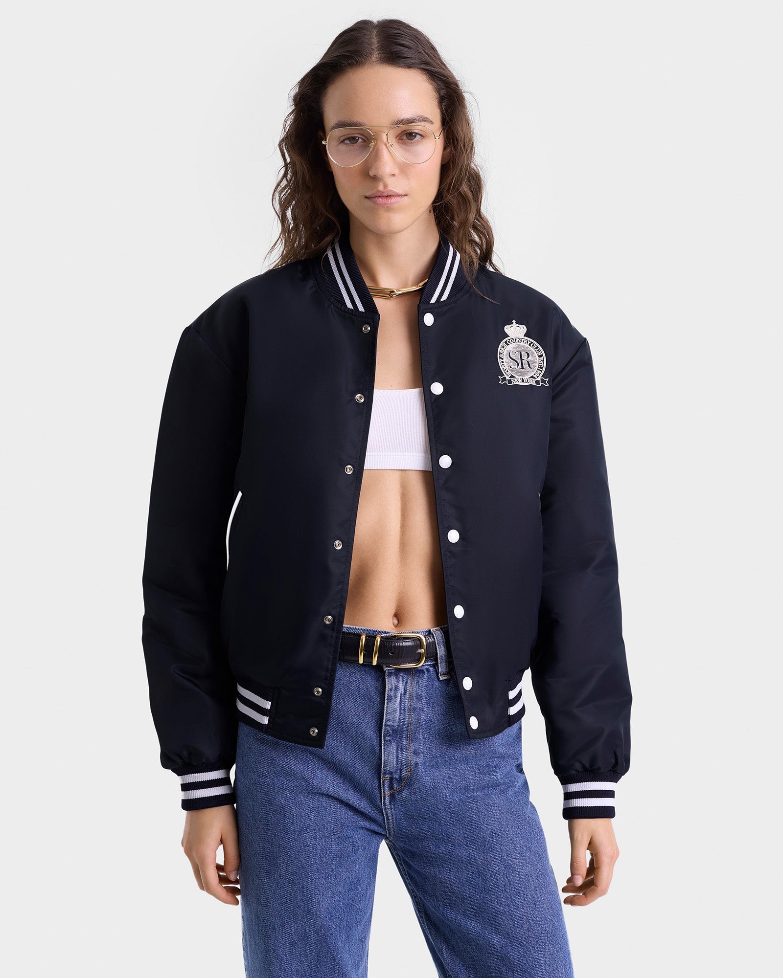 Royal Club Nylon Varsity Jacket - Navy/White