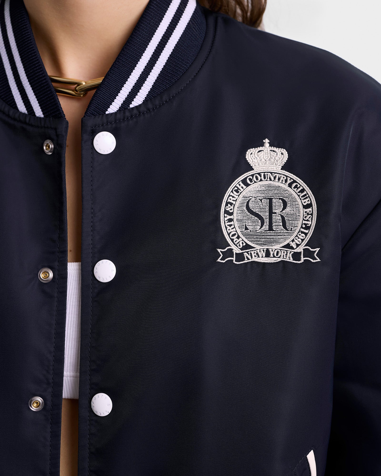 Royal Club Nylon Varsity Jacket - Navy/White
