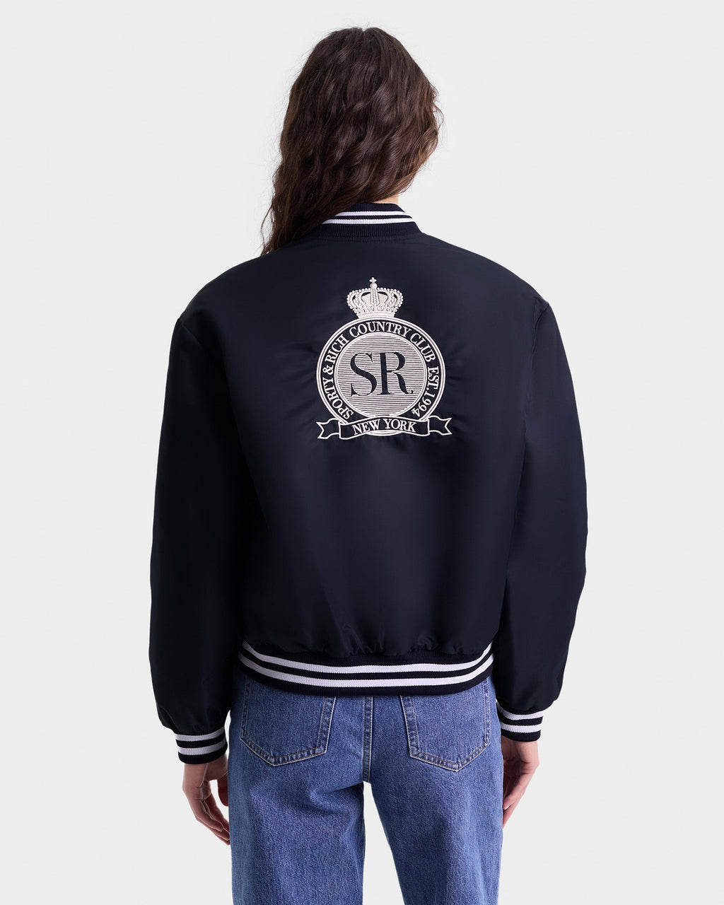 Royal Club Nylon Varsity Jacket - Navy/White