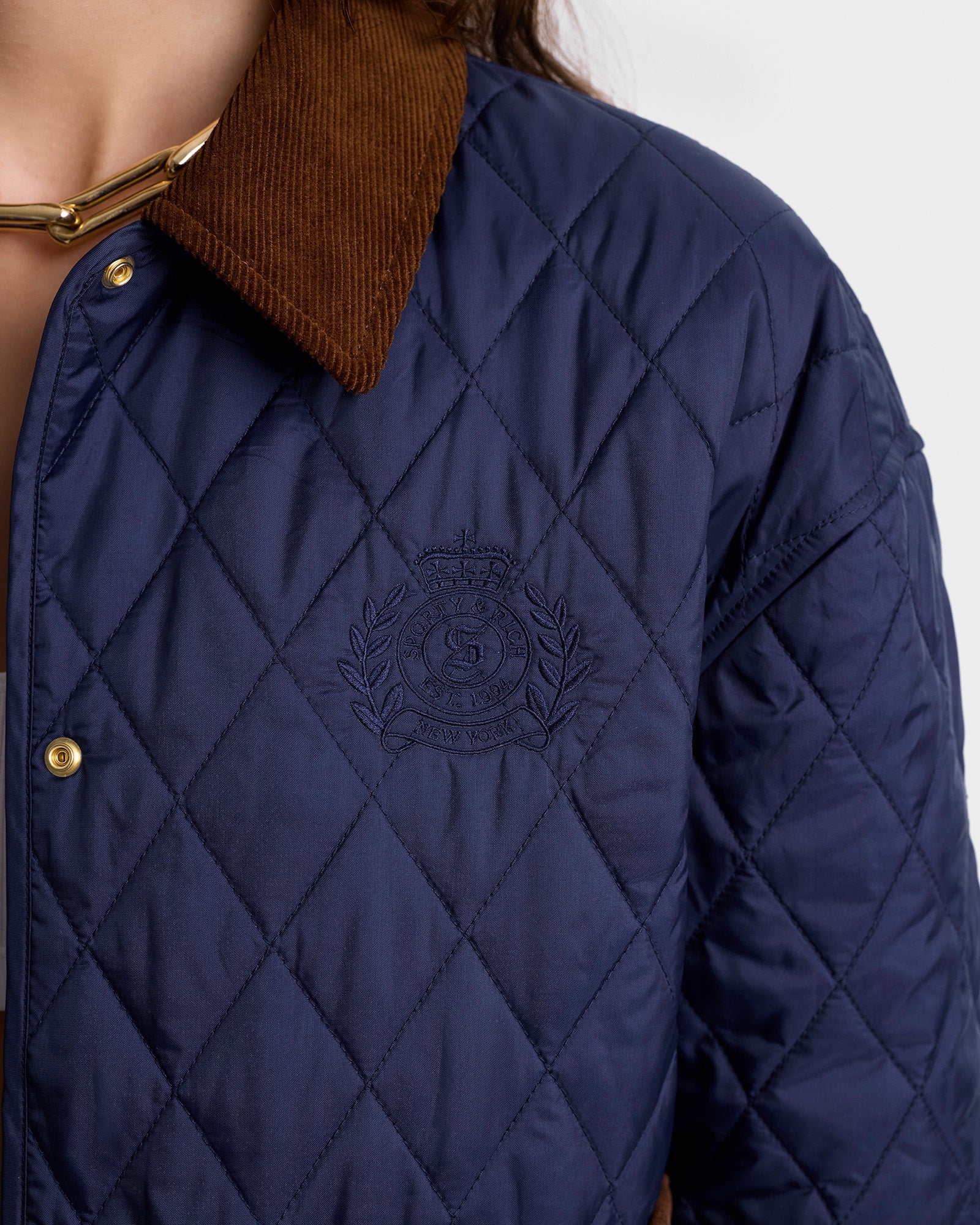 H&W Crest Nylon Cropped Quilted Jacket - Navy