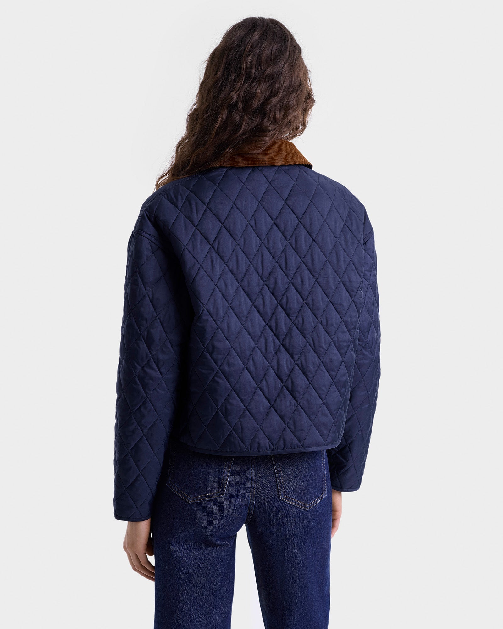 H&W Crest Nylon Cropped Quilted Jacket - Navy