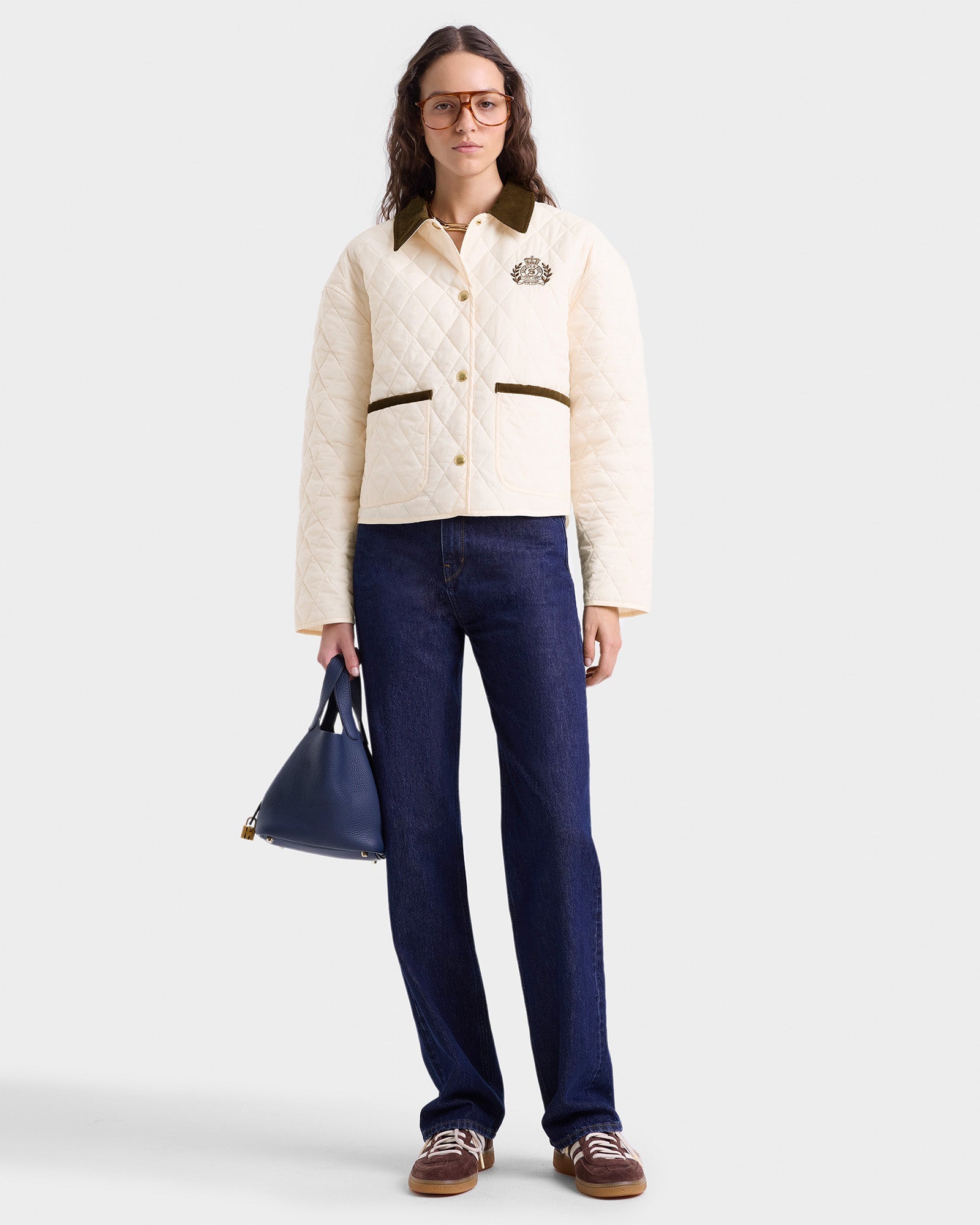 H&W Crest Nylon Cropped Quilted Jacket - Cream