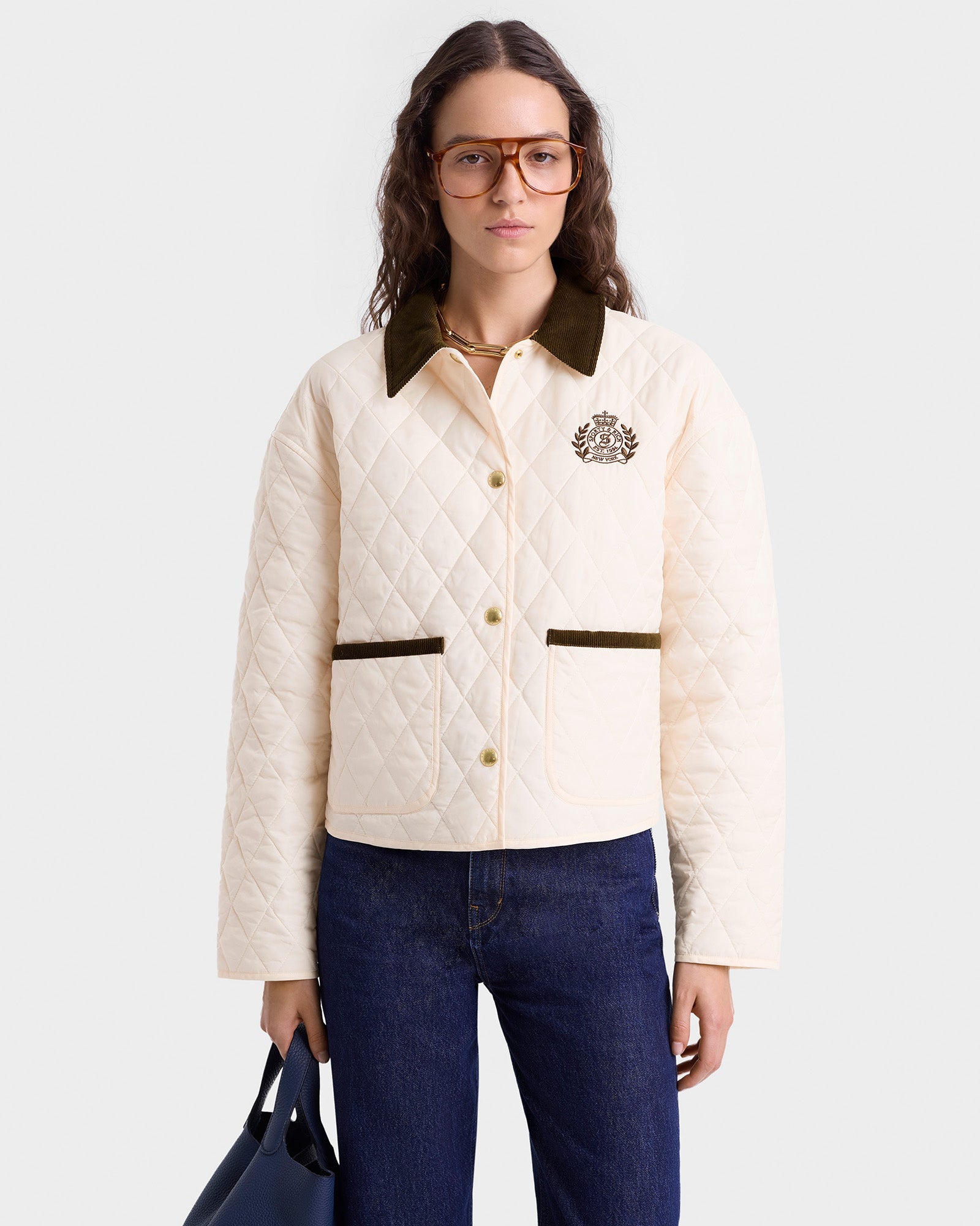 H&W Crest Nylon Cropped Quilted Jacket - Cream