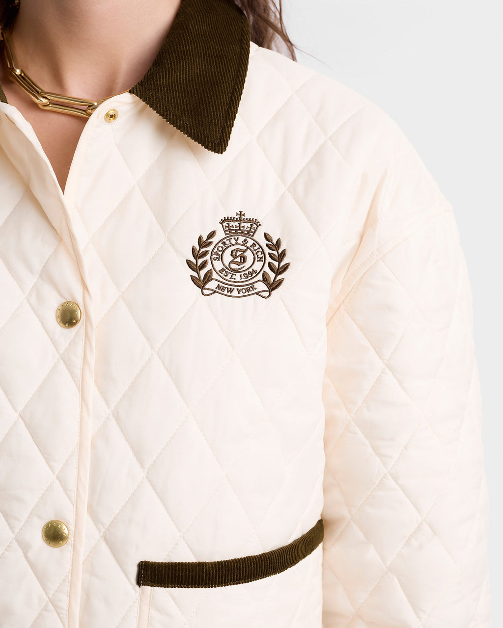 H&W Crest Nylon Cropped Quilted Jacket - Cream