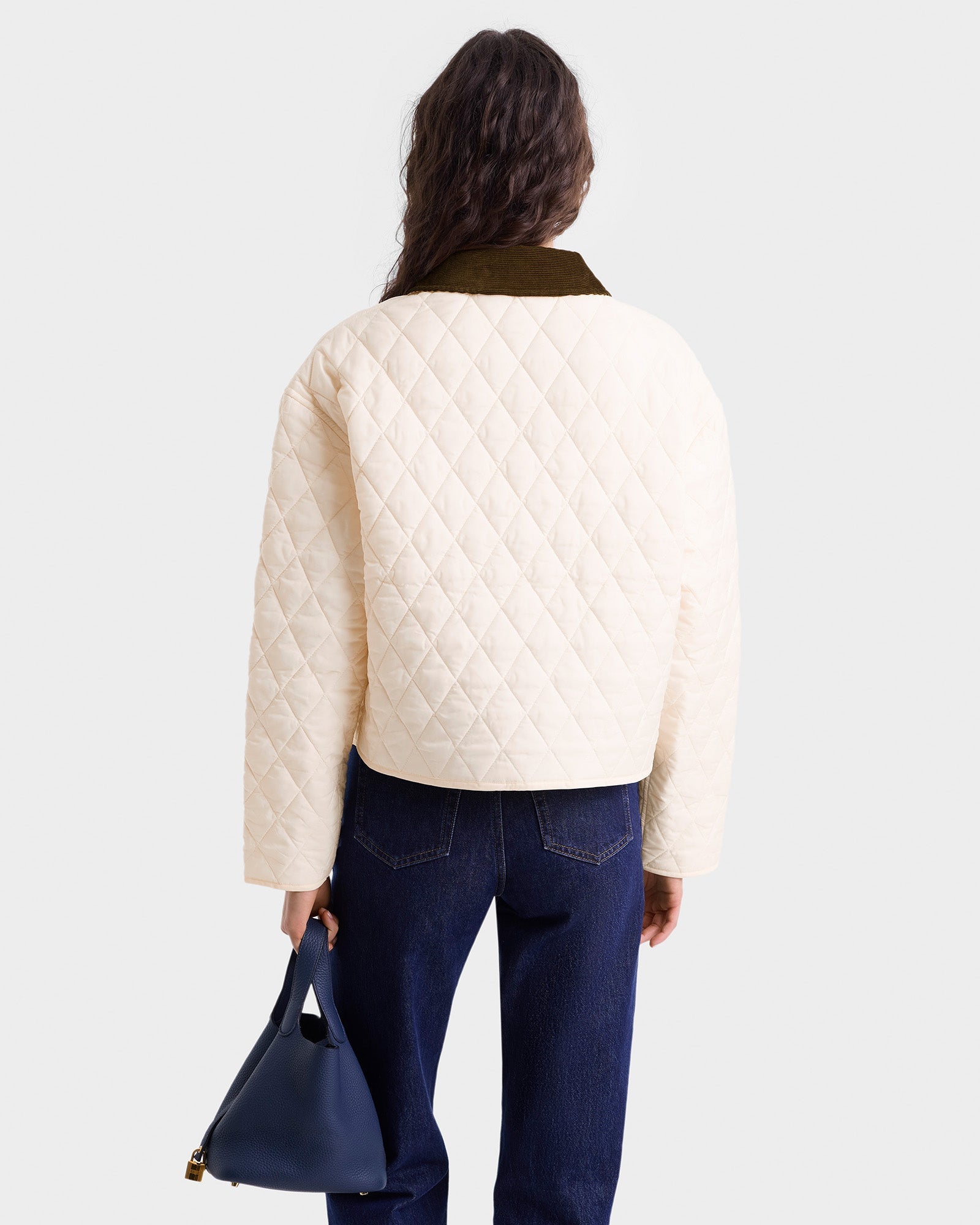 H&W Crest Nylon Cropped Quilted Jacket - Cream