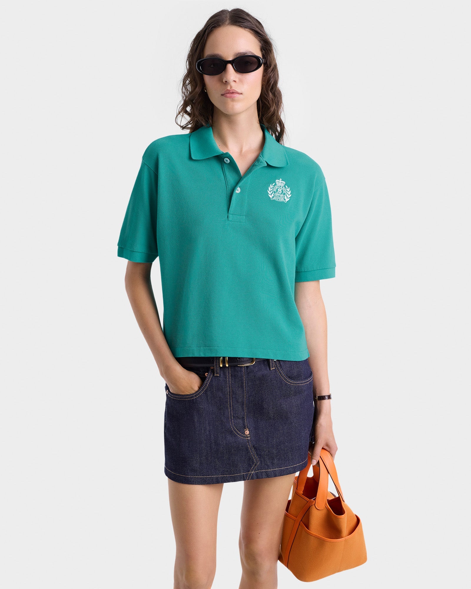 H&W Crest Pique Polo - Spring Green/White
