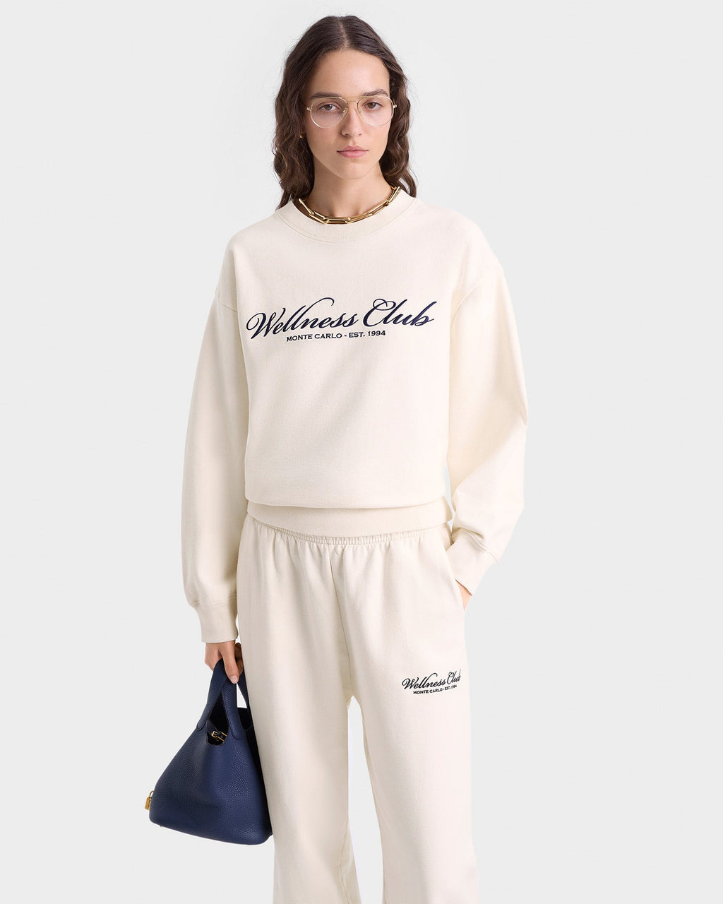 Wellness Club Embroidered Sweatpant - Cream/Navy