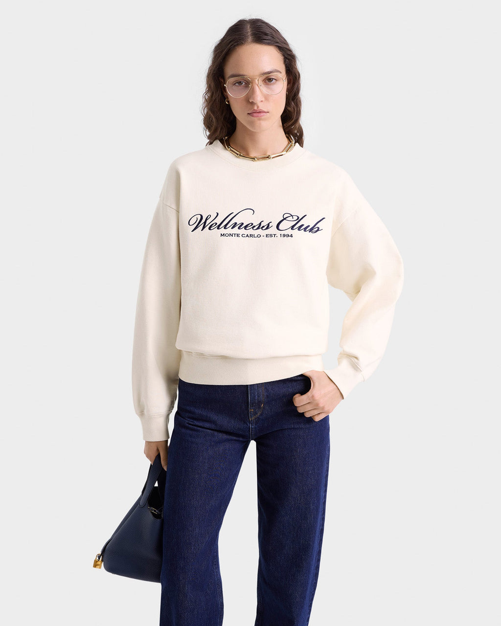 Wellness Club Embroidered Crewneck - Cream/Navy
