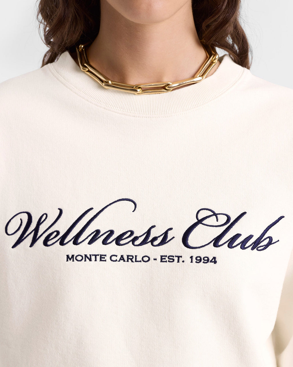 Wellness Club Embroidered Crewneck - Cream/Navy