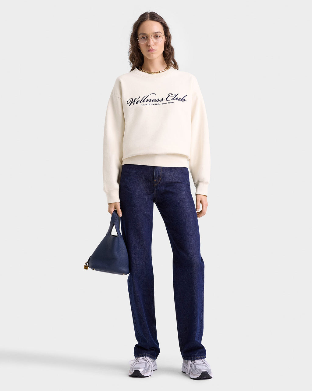 Wellness Club Embroidered Crewneck - Cream/Navy