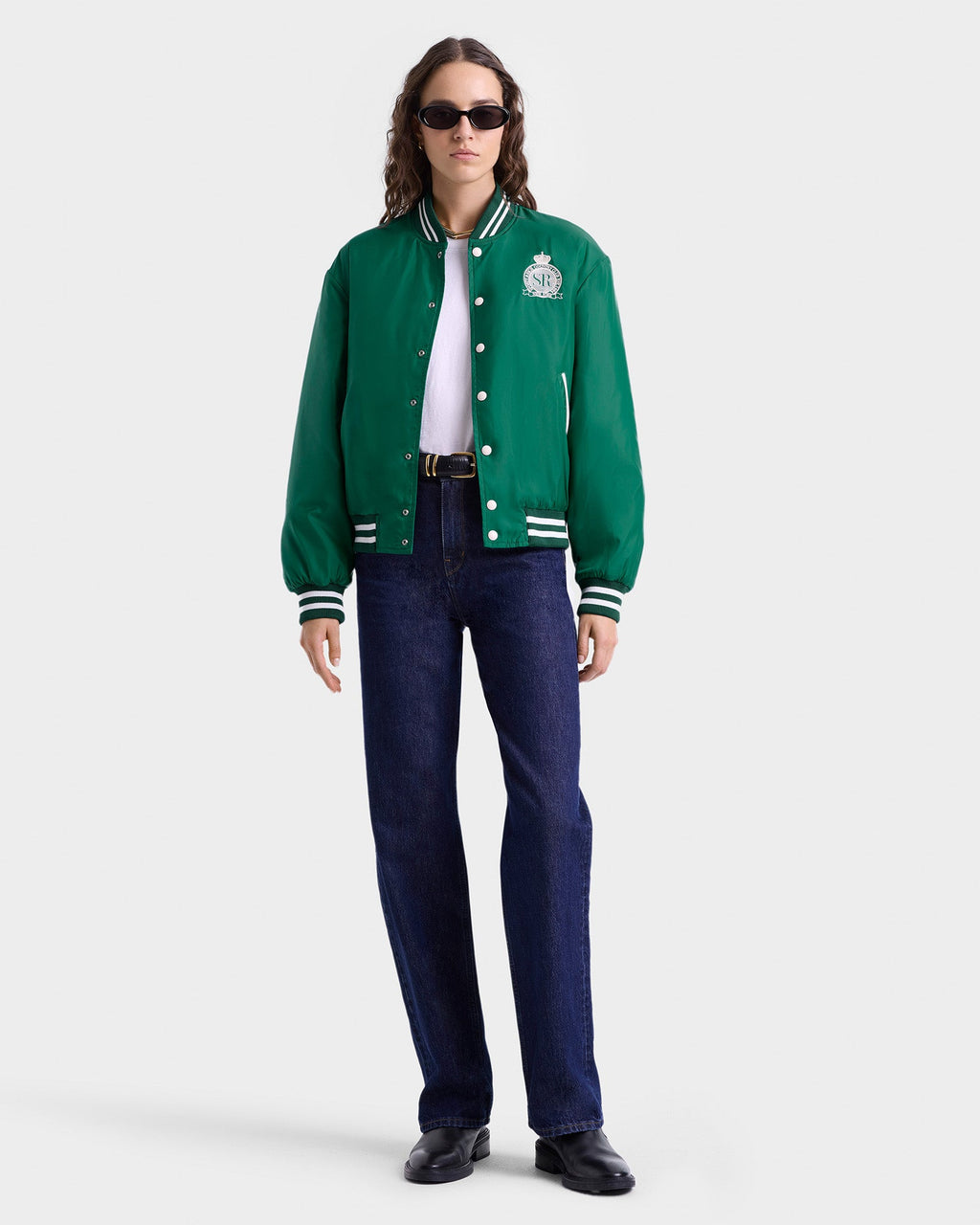 Royal Club Nylon Varsity Jacket - Spring Green/White
