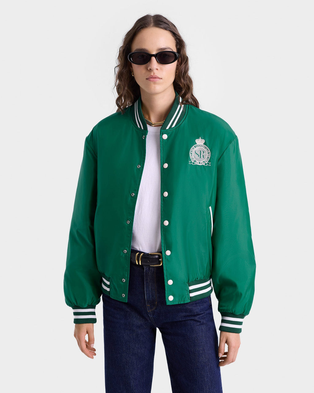 Royal Club Nylon Varsity Jacket - Spring Green/White