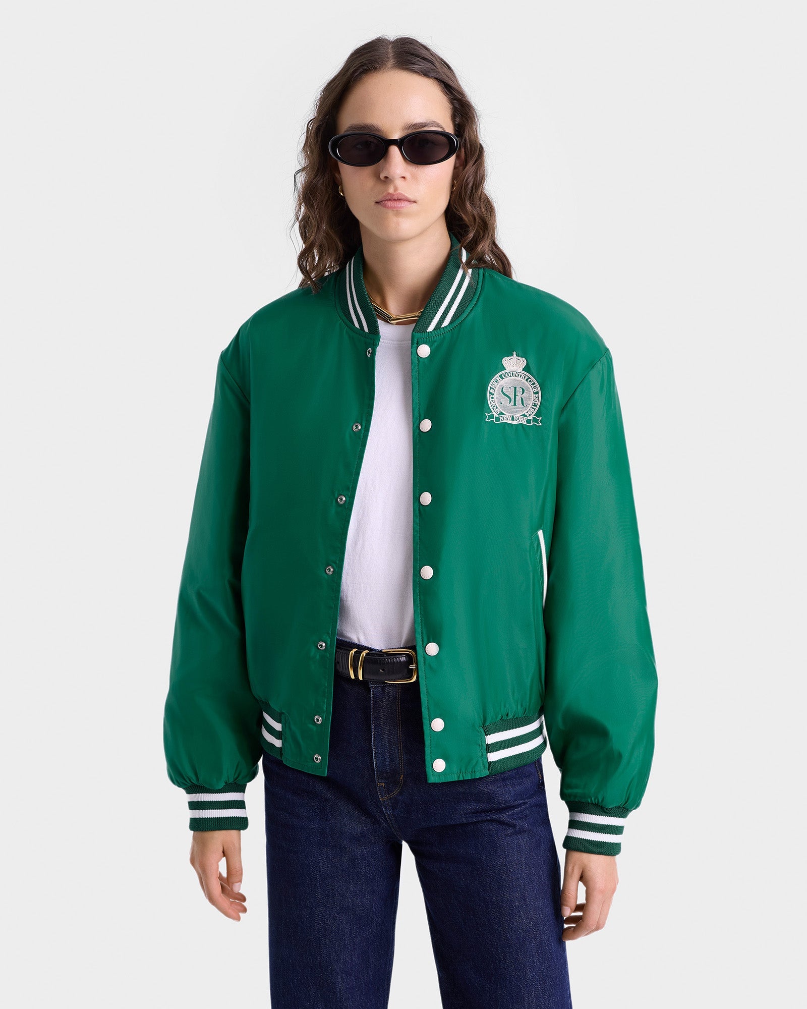 Royal Club Nylon Varsity Jacket - Spring Green/White