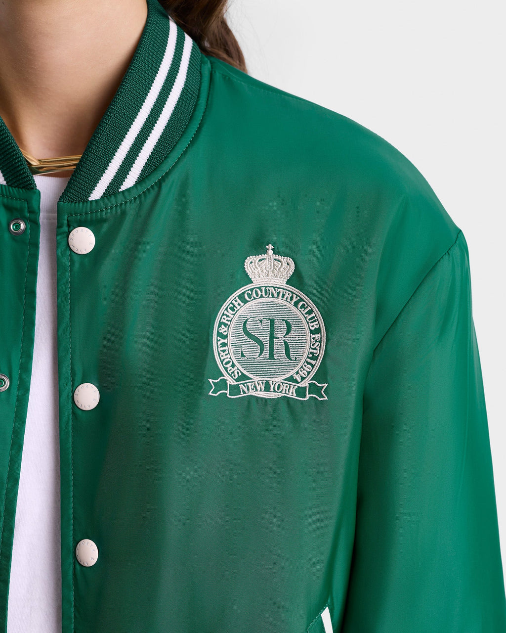 Royal Club Nylon Varsity Jacket - Spring Green/White