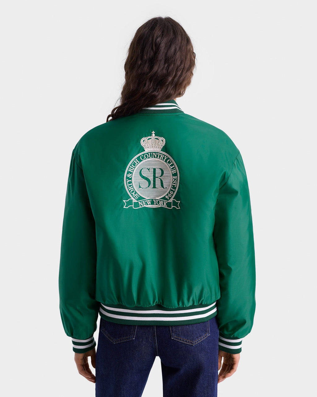 Royal Club Nylon Varsity Jacket - Spring Green/White