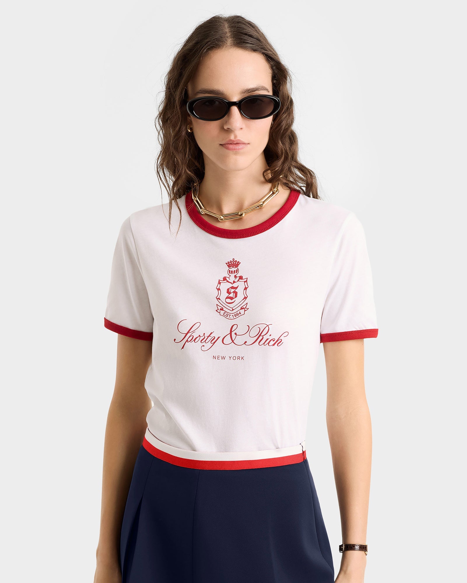 Vendome Ringer Tee - White/Fire red