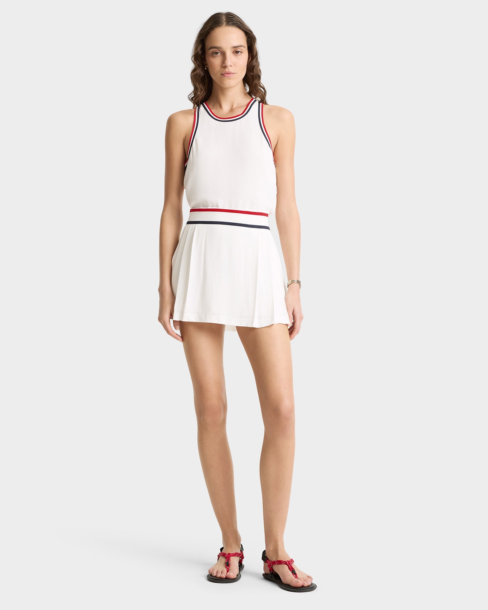 SRC Phoebe Dress - White/Navy/Fire red