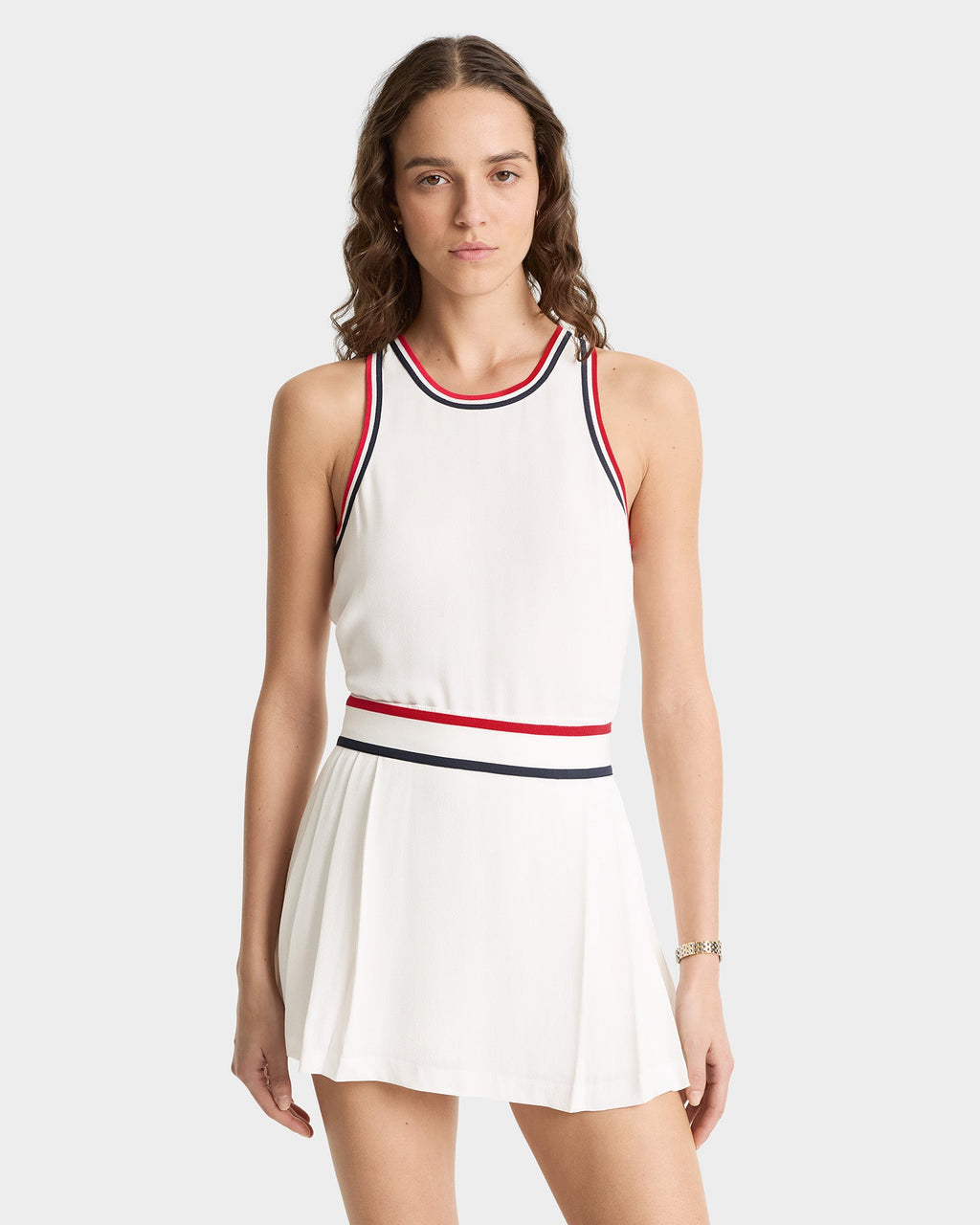 SRC Phoebe Dress - White/Navy/Fire red