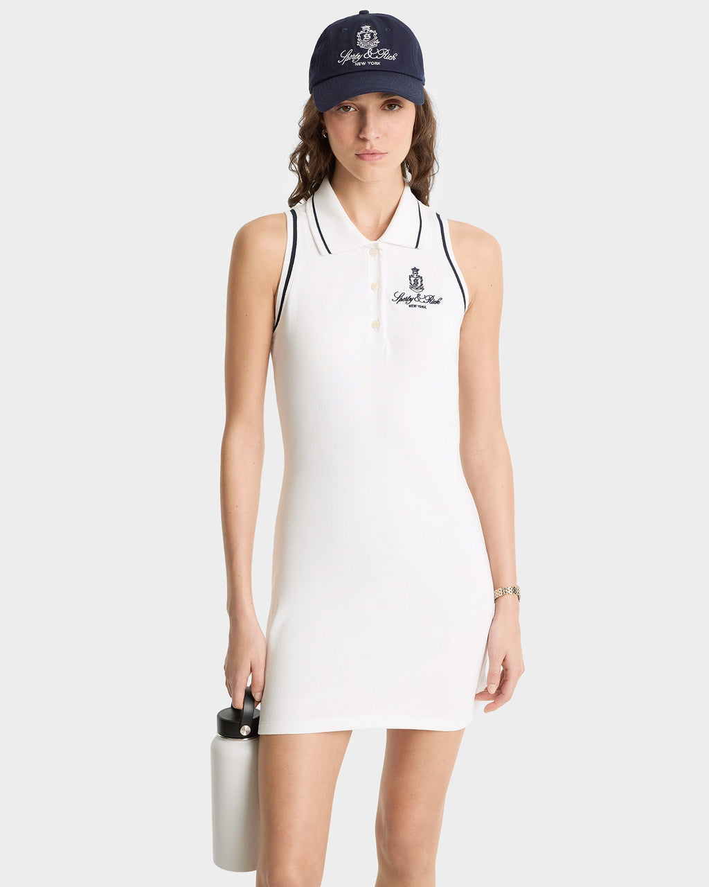 Vendome Pique Polo Dress - White/Navy