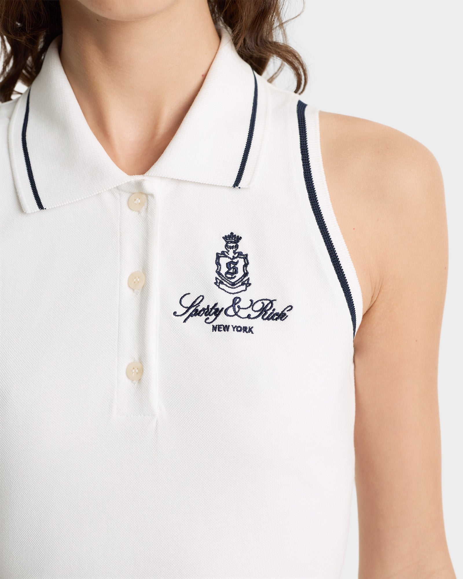 Vendome Pique Polo Dress - White/Navy