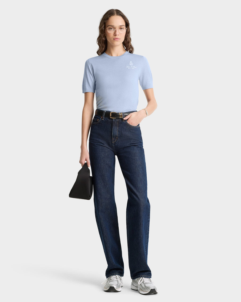 Vendome SS Merino Sweater - Ciel/White